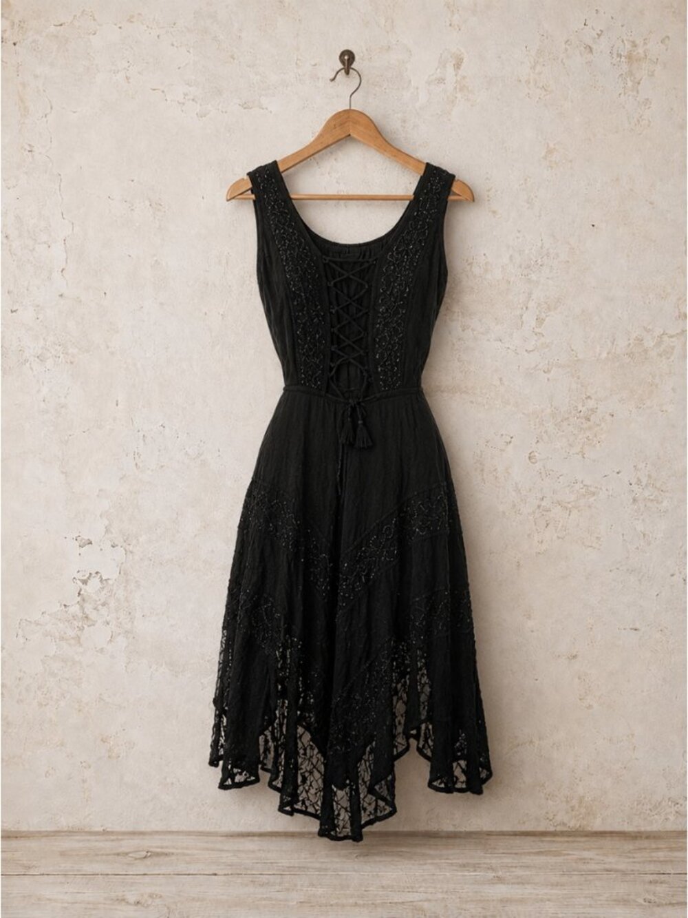 Holy Clothing L Sleeveless Dress Lace Up Flared Sparkle Fairy Witchy Embroidery - Picture 2 of 6